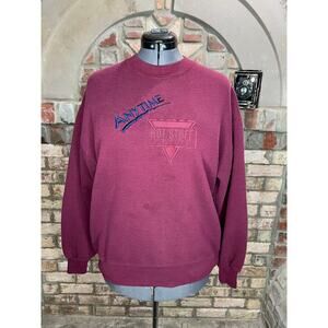 sweatshirt anytime hot stuff pizza maroon blue embroidered 1990s